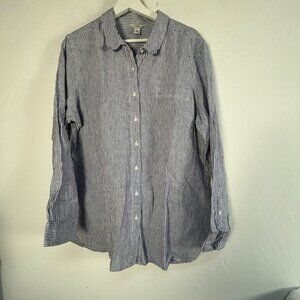 L.L. Bean Womens Blue & White Striped Linen Button-Up Shirt XL Long Sleeve NWOT